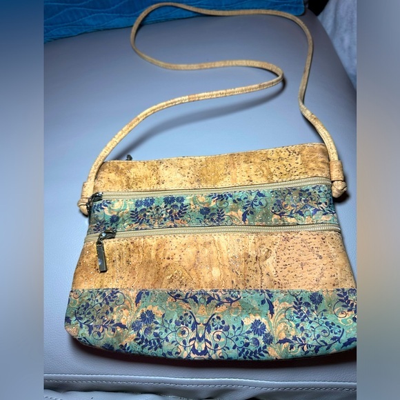 Cork Crossbody from Portugal  - Beautiful Blue Pattern Insert - GUC - Picture 1 of 7